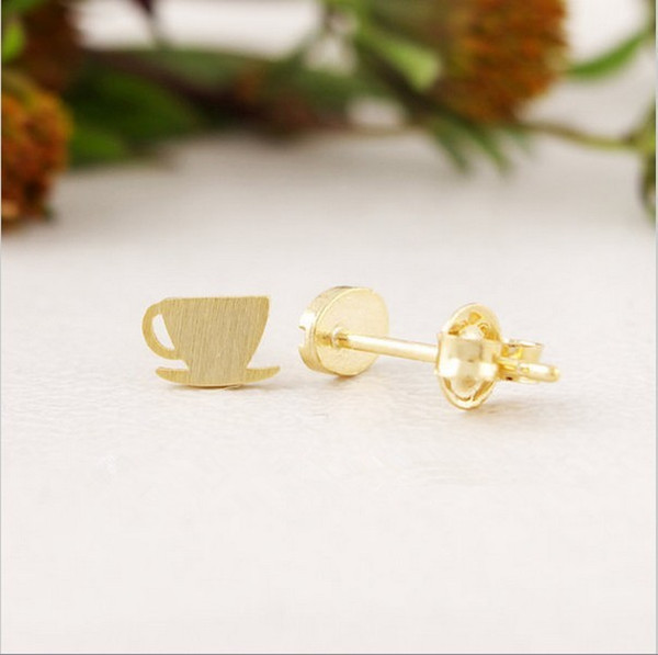 2018 Fashion gold stud earrings combination of the cups and plates stud earrings wholesale free shipping