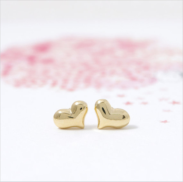 2018 Fashion Gold-color Silver Plated stud earring Tiny Puffy Heart Stud Earrings mix color free shipping