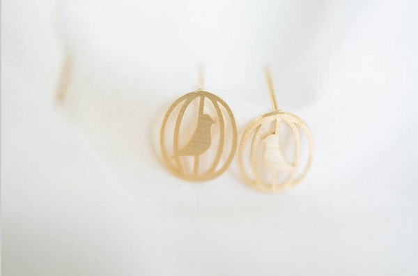 The latest elements gold stud earrings a bird in the cage stud earrings wholesale free shipping