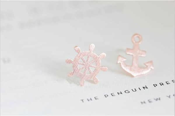 Fashion gold stud earrings rudder and anchor stud earring Personality sailor stud earrings wholesale free shipping