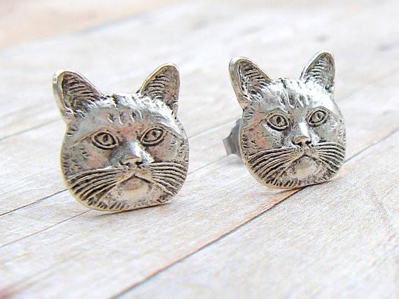 The latest elements CAT Antique Silver Plated earrings Personality stud earrings for women wholesale free shipping