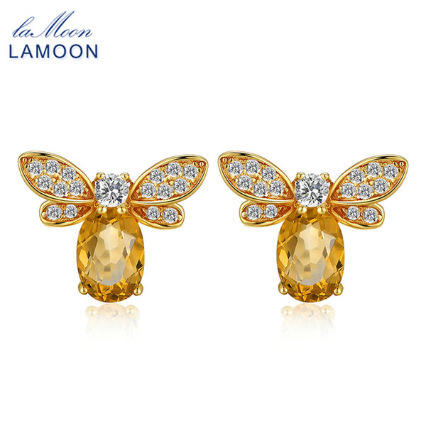 LAMOON Bee 5x7mm 1ct 100% Natural Citrine 925 sterling-silver-jewelry Stud Earring S925 LMEI041 D1892005