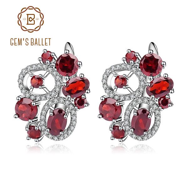 GEM'S BALLET 6.23Ct Natural Garnet Gemstone Flower Stud Earrings 925 Sterling Silver Fine Jewelry For Women Wedding Earrings D1892005