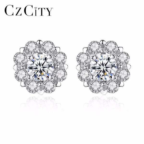 CZCITY Brand Elegant Petal Delicate Women 925 Sterling Silver Stud Earrings for Women Genuine Silver Jewelry Gift D1892601