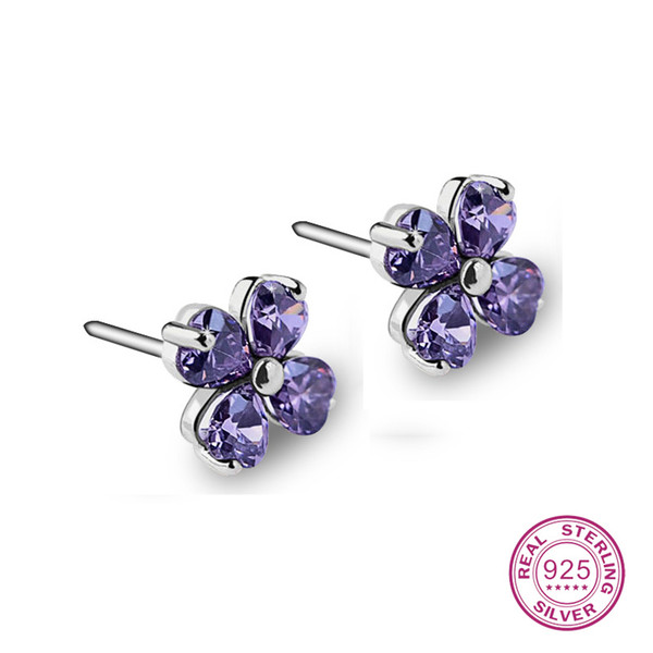 925 Sterling Silver Purple Amethyst Stud Earrings Flower Women Girl Miss Female For Gift Hot Sale 2017 New Trendy Party Fine D1892601