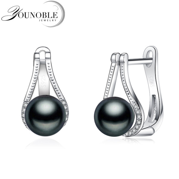 Cute real 925 sterling silver stud earrings for women,girl best gift white black grey natural freshwater pearl earrings D1892005