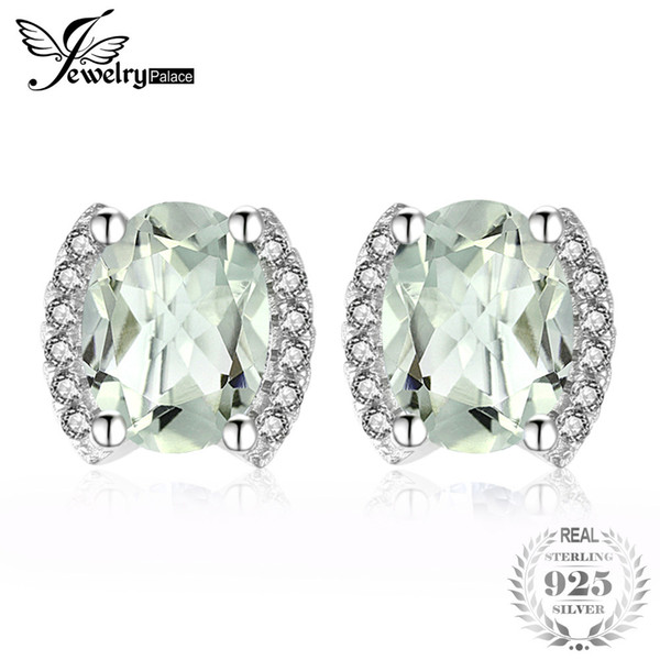 JewelryPalace Exquisite 2.45ct Oval Natural Green Amethys Stud Earrings For Women Fashion 925 Sterling Silver Charm Fine Jewelry D1892005