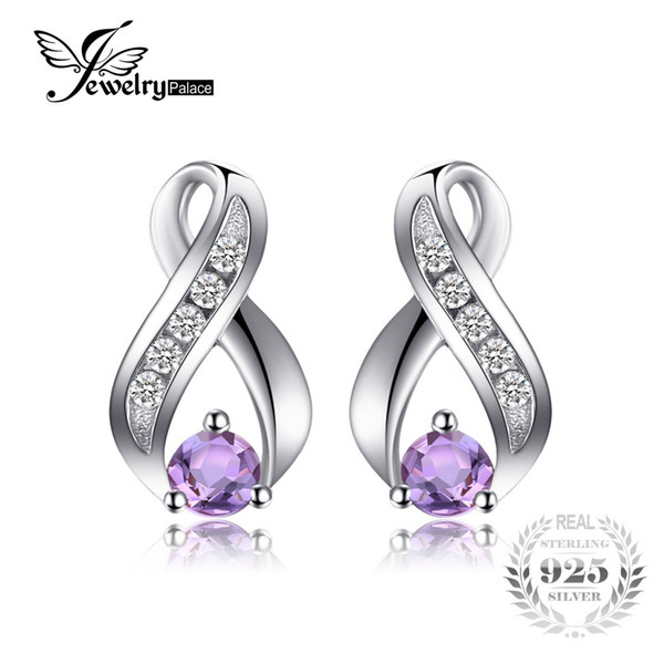 JewelryPalace Fashion 0.3ct Round Natural Amethyst Stud Earrings For Women Solid 925 Sterling Silver Brand Gemstone Fine Jewelry D1892601