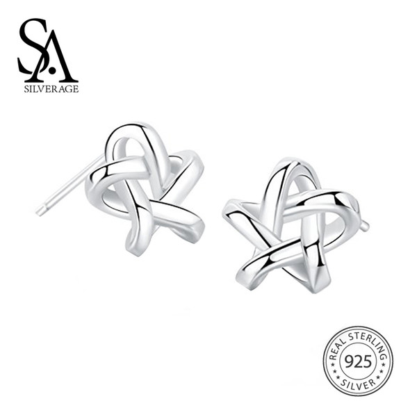 SA SILVERAGE 925 Sterling Silver Weaved Star Stud Earrings for Women Fine Jewelry Silver 925 Stud Earrings Set Earings Female D1892005