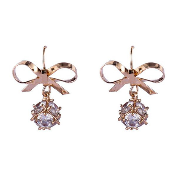 2019 new ladies temperament bow earrings fashion gold and silver bow zircon ladies earrings jewelry Earrings