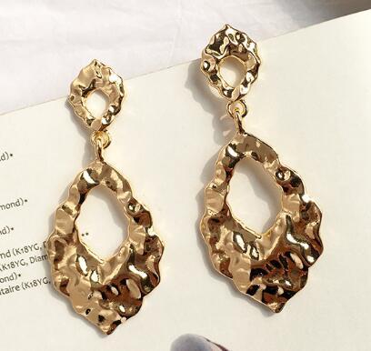 European and American style big earrings hot fashion alloy earrings irregular beaten pattern teardrop shaped retro earrings