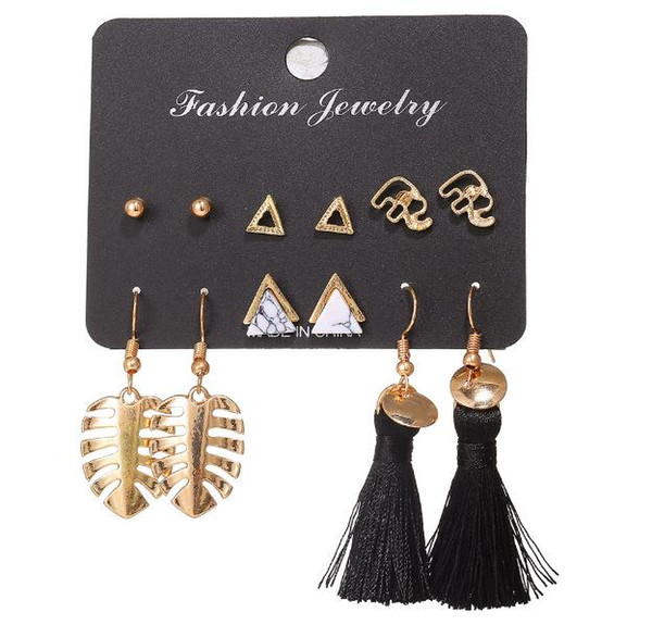 Europe and the United States new long tassel earrings set 6 pairs of fashion triangle earrings bohemian earrings