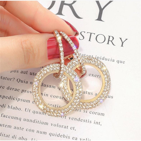 S925 silver needle Korean version of the new fashion with diamond earrings female diamond geometry circle earrings Europe and the United sim