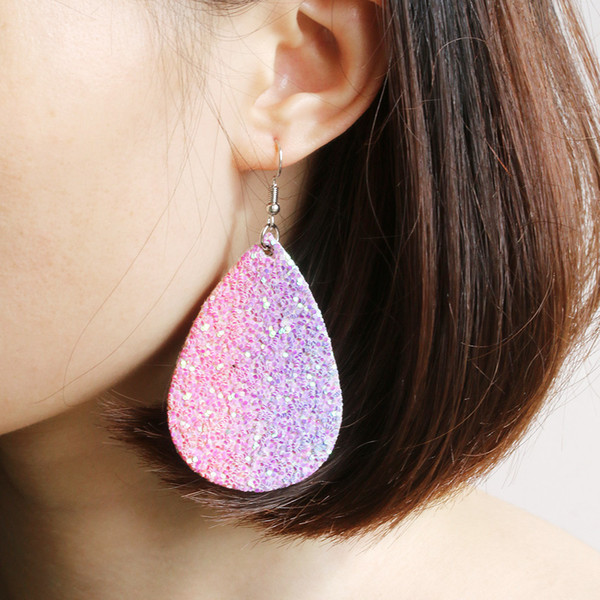 New fashionable Earrings silver Earrings PU leather shining tear drop shape For women Designer Fashion Jewelry