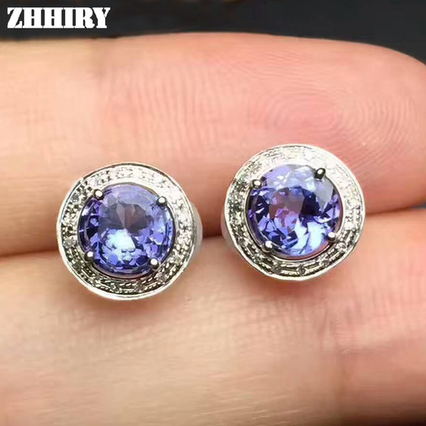 Earrings Natural Blue Tanzanite Genuine Gemstone Solid 925 Sterling Silver Real Earrings Women Fine Jewelry ZHHIRY