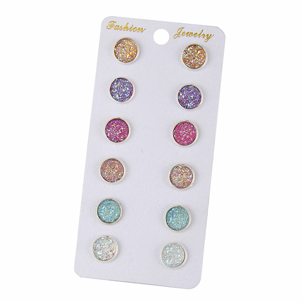 E0265 Bling Earring Sets 6 Pairs / Set Mixed Color Cute Round Stud Earrings For Women Fashion Jewelry Birthday Gift Wholesale D19010802