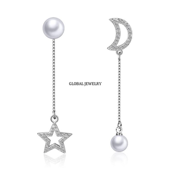 Japan and South Korea stars fringed Silver Earrings Ear line female long simple zircon pearl silver earrings earrings sexy personality