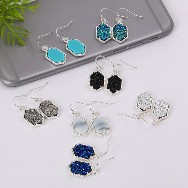 Kendra Style Brand Druzy Drop Earrings sterling silver Goldwomen geometric Resin stone Drusy Dangle Earrings For lady Fashion Luxury Jewelry