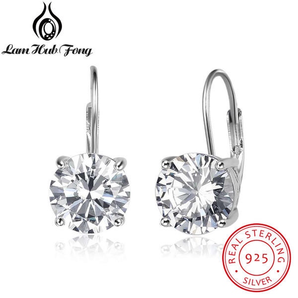 Real 925 Sterling Silver Round Cubic Zirconia Hoop Earrings For Women Bridal Wedding Accessories Jewelry (Lam Hub Fong)