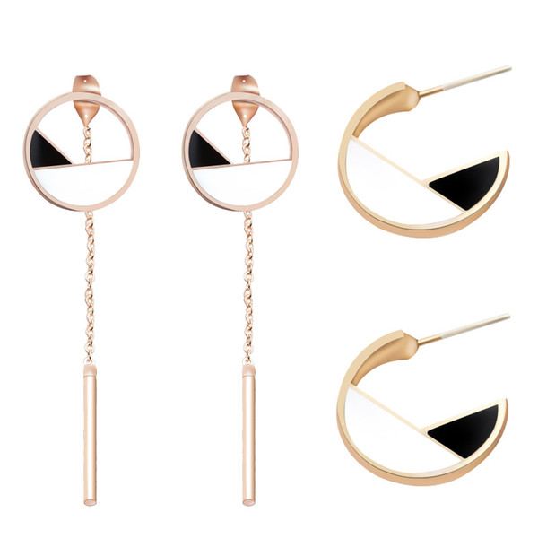 Simple Stud Earrings For Women Round Statement Earring ear Jewelry temperament classic black and white stitching tassel earrings