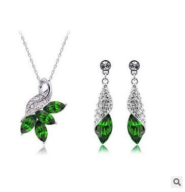 Austrian Crystal Diamond Necklaces and Earrings Set High Quality Silver Plated Necklace and Earrings Woman Crystal Jewelry