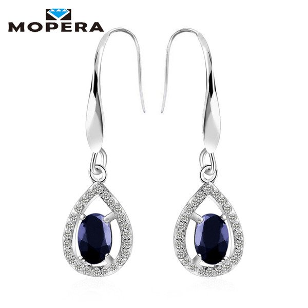 Mopera 1.44ct Natural Sapphire Earrings Fine Brinco Dangle Water Drop Earrings For Women Fashionable 925 Sterling Silver Jewelry S18101207