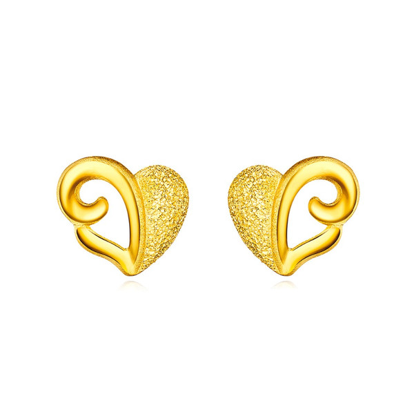 Pure Hot 24K Yellow Gold Stud Earrings Loving Heart For wedding Ceremony of the earrings for women Engagement 1.7-1.8g