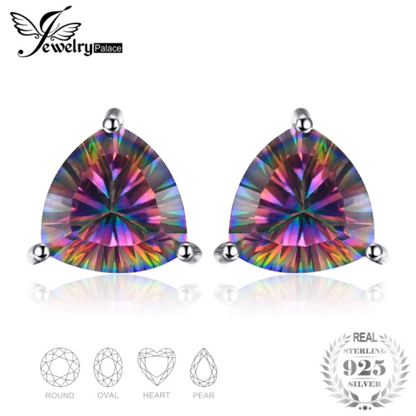 JewelryPalace Classic Rainbow Fire Mystic Topaz Genuine 925 Sterling Silver Stud Earrings For Women Fine Jewelry Fashion Vintage