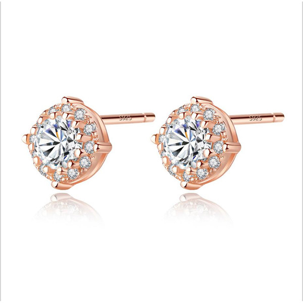 925 Silver Jewelry earrings for women jewelry zircon rose Gold plated Stud Earrings for banquet wedding party anniversary