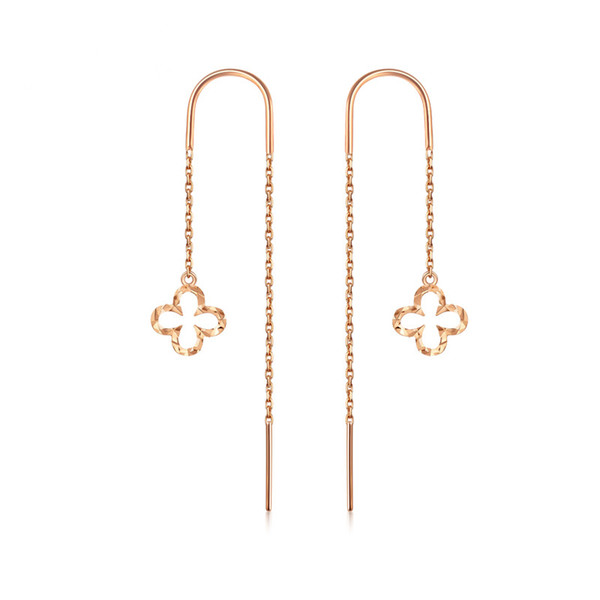 VOJEFEN Women & Girls Sweet Princess 4 Leaf Clover Chain Earrings Long Tassel Dangle 18K Rose Gold Drop Earring Tassel Earrings