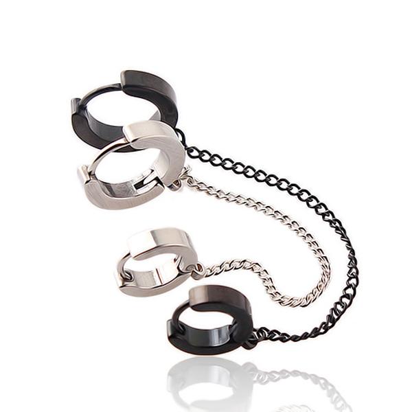 Sliver Black Titanium Steel Men and Women Ear Chain Double Pierced Eardrop Clip Dangle Earrings Fashion Jewelry for Men Women