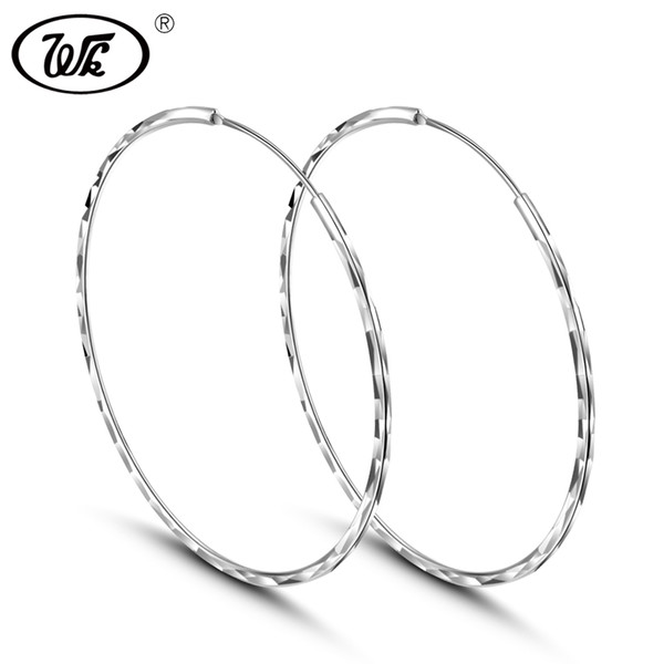 WK Real 925 Silver Round Circle Hoop Earrings Jewellery For Women Thin Small Big Hoops 25MM 30MM 35MM 45MM 50MM 55MM W4 ED009