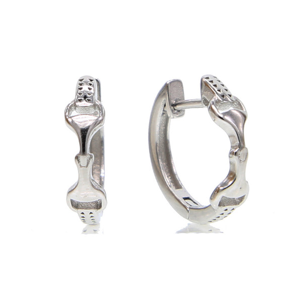 Authentic Genuine 925 Sterling Silver High Polished Huggie Circle Women Men Horse Lover Equestrian Snaffle Bit Earring C19041101