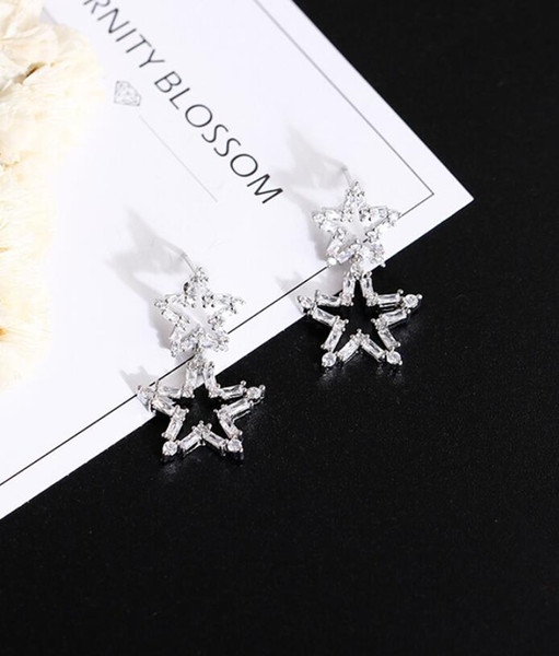 2018 Exaggerated five-pointed star earrings female popular earrings sterling silver needle earrings for women simple temperament wild