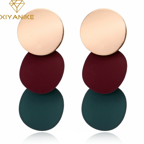 XIYANIKE Elegant Round Metal Uneven Earrings for Women 2018 New Geometric Alloy Earrings Fashion Jewelry Gift 3 Colors E249