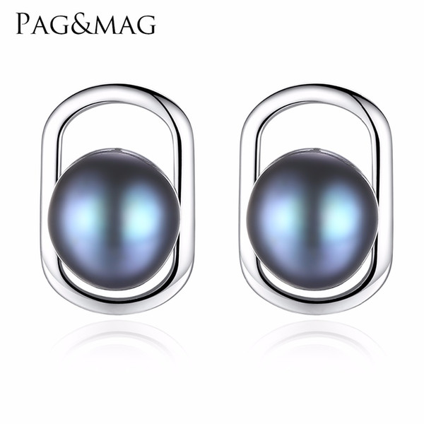 PAG&MAG Brand Simple&Elegant 925 sterling silver stud earrings with Natural freshwater pearl 2 colors Beautiful birthday Gift