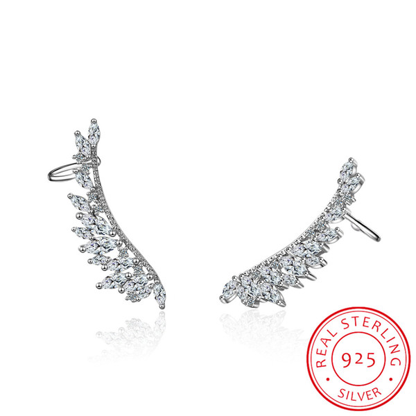 925 sterling silver Needle Zirconia Angel Wings Stud Earrings For Women Bijoux Fine Jewelry Ear Cuff Cute Gift