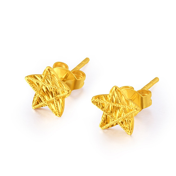 Pure Au750 18K Yellow Gold Charm Female Stud Earrings Jewelry Five-star for Women Lover Gift Earrings 8*8mm 13mmL