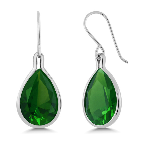 GemStoneKing 16.50 Ct Pear Shape Green Simulated Emerald 925 Sterling Silver Dangle Earrings For Women