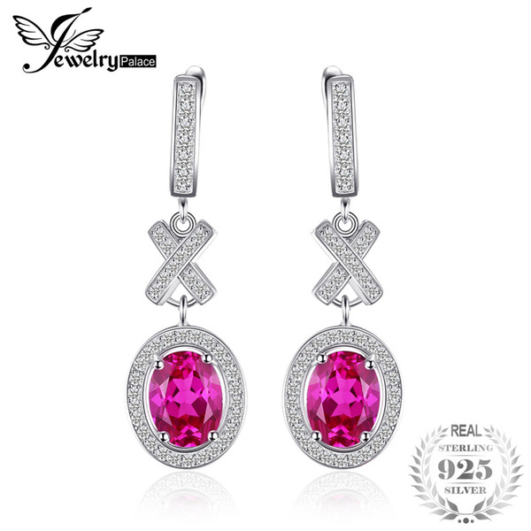 JewelryPalace Classic 3.5ct Oval Created Sapphire Halo Drop Dangle Earrings Charm 925 Sterling Silver Fashion Women Jewelry