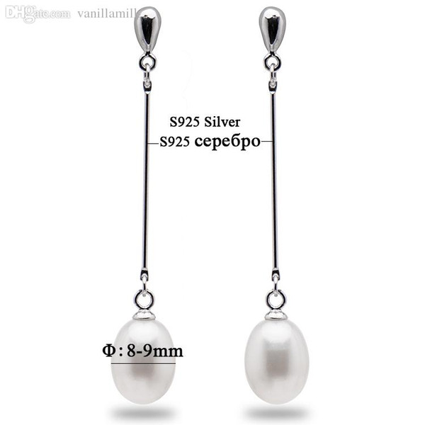 Wholesale-Trendy Style Women's Long Earring Of Pearl, 100% 925 Sterling Silver, 8-9mm Drop-shaped Natural Freshwater Pearls,Fine Jewelry