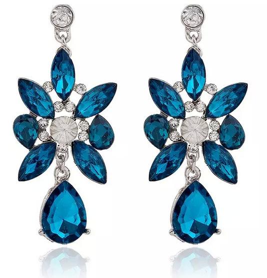 Fashion Crystal Rhinestone Women Elegant Royal Blue Ear Stud Dangle Earrings Charming Jewelry Earing Earring Ear Rings Accessories WCW138