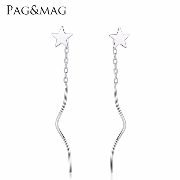 PAG&MAG New Design 925 Sterling Silver Drop Earring With Shiny Star&Long Silver Earrings For Girl Banquet Party or Anniversary'