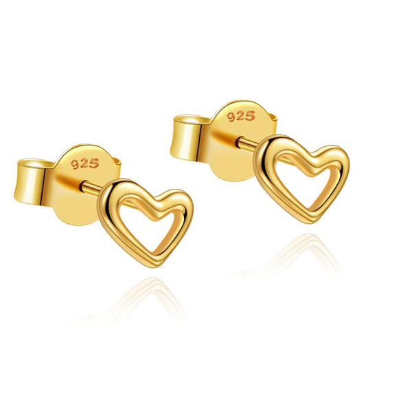 New Hollow Stud Earrings Heart Sweet Gold Earrings Women Gifts Silver 925 Jewelry