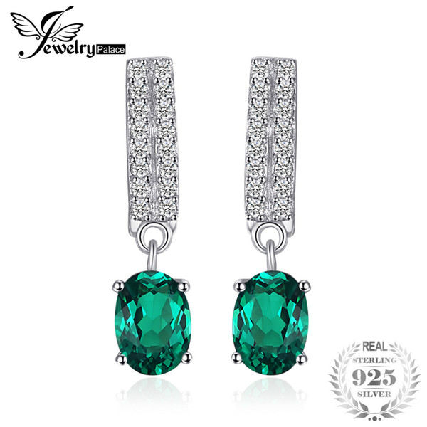 JewelryPalace Bornstone 1.7ct Oval Nano Russian Simulated Emerald Clip Earrings 100% 925 Sterling Silver Fashion Jewelry Gift