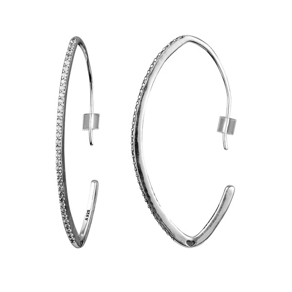 CKK Earring Oval SparKing Hoop Earrings Sterling-Silver-Jewelry 100% for Women Brincos Oorbellen Pendientes