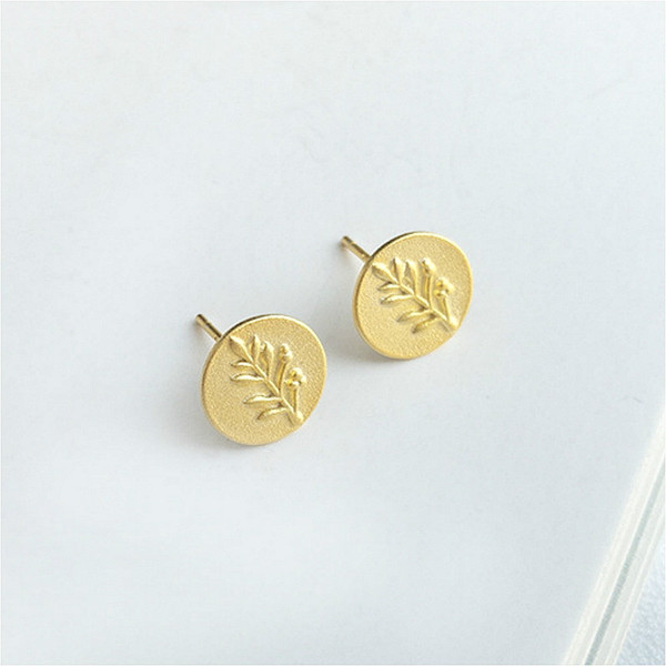 Fengxiaoling American Style Golden Silver Coin Tree Stud Earrings For Women 100% 925 Sterling Silver Earrings Jewelry