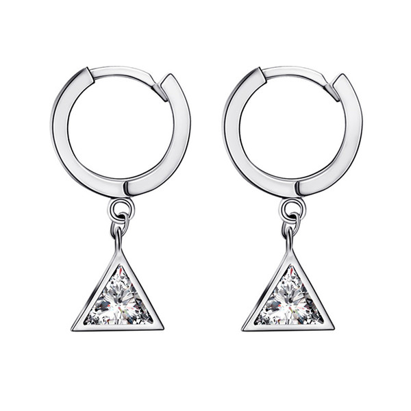 VOJEFEN Delicate 925 Sterling Silver Triangular Pendant Hoop Earrings for Women Zircon Simple Earrings Fine Jewelry