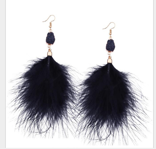 Temperament Dream Personality Feather Earrings Super Fairy Feather Elegant Long tassel temperament Baitao Earrings