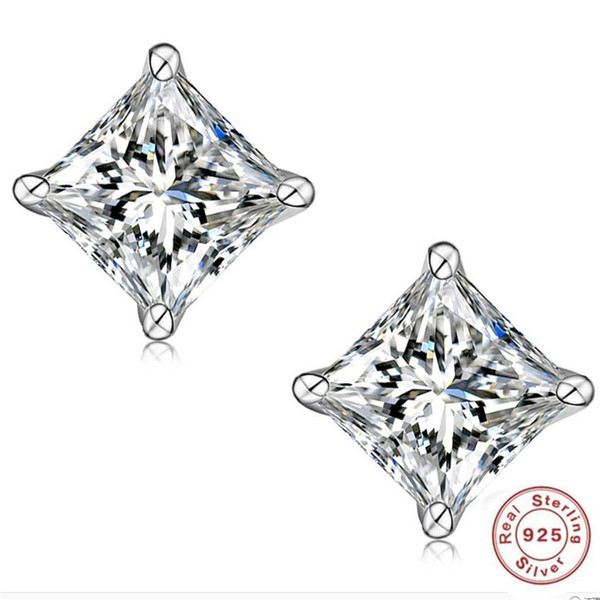 BFQ Women's S925 Sterling Silver Inlaid Square AAA Zircon Stud Earrings Fashion Simple Wind Sterling Silver Earrings.